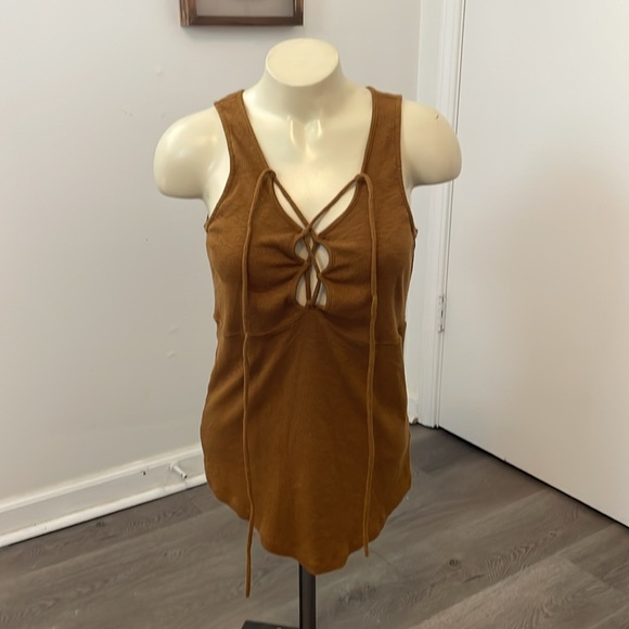 Free People Ribbed Lace Up Tank L - Picture 3 of 7